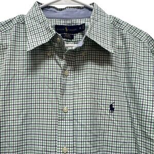 Ralph Lauren Button Down Shirt Mens XL Green Blue Check Non Iron Classic Fit